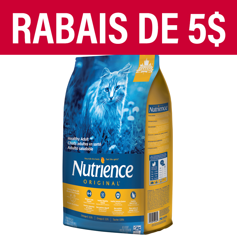 Nourriture Nutrience Original, Chats adultes en santé, Poulet avec riz brun, 5 kg