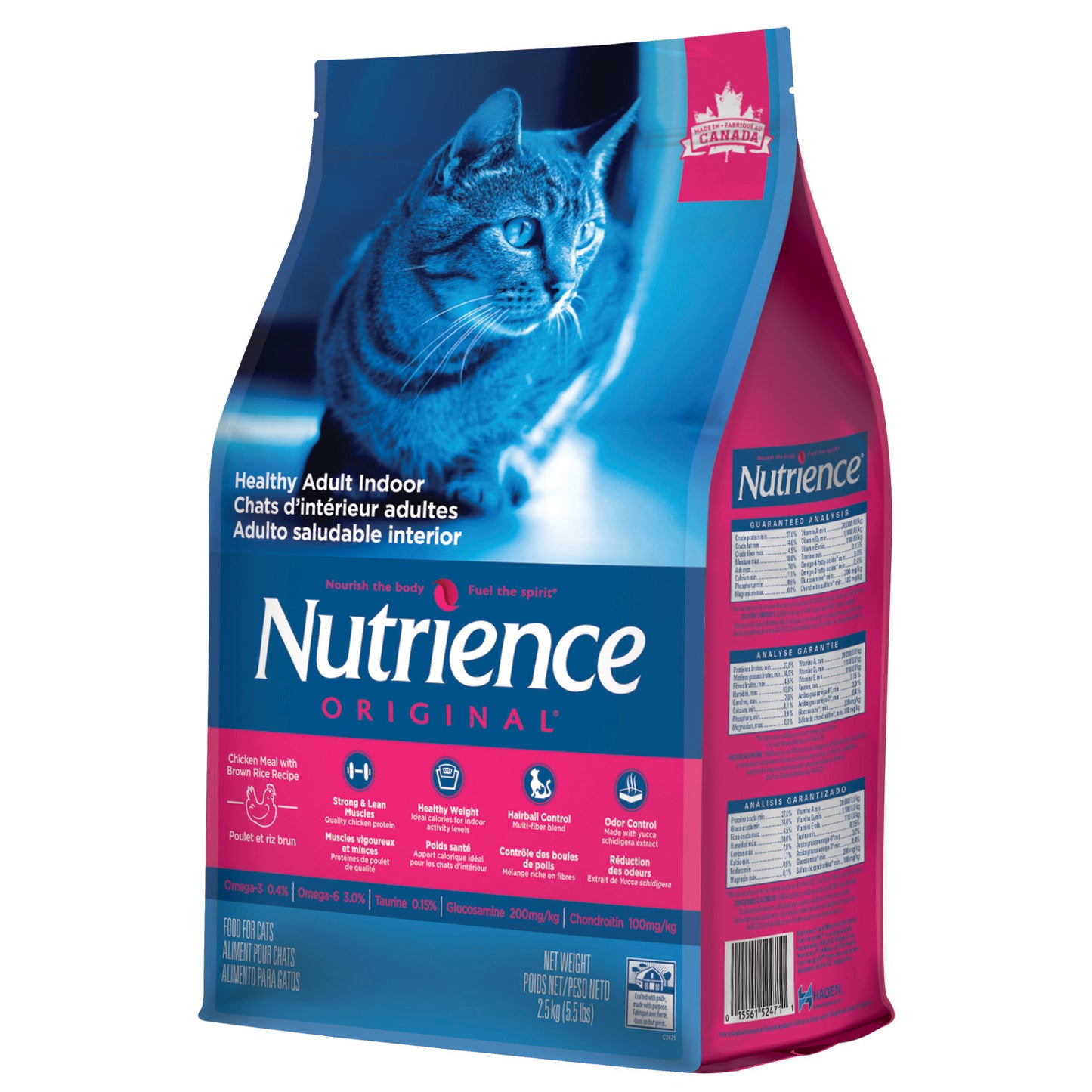 Nourriture Nutrience Original, Chats adultes d’intérieur, Poulet avec riz brun, 2,5 kg