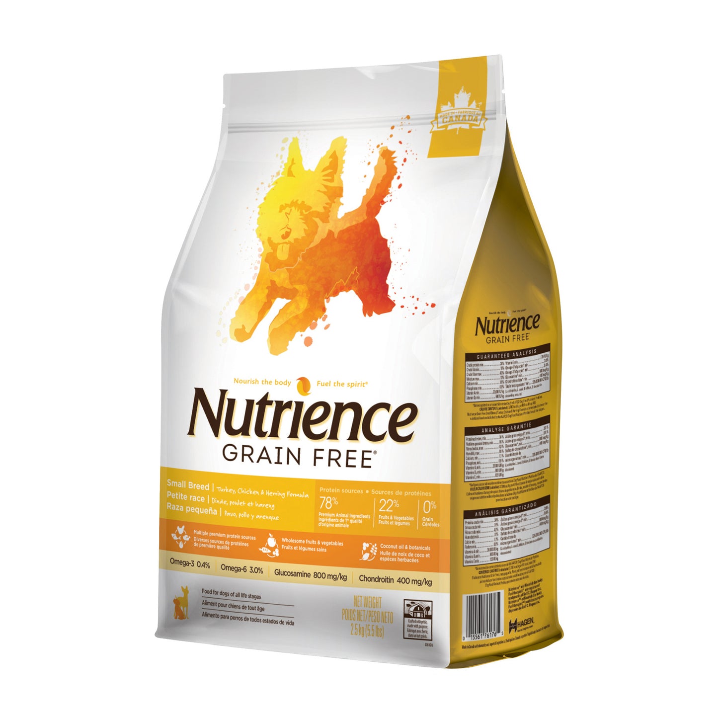 Aliment Nutrience Sans grains pour chiens de petite race, Dinde, poulet et hareng, 2,5 kg (5,5 lbs)