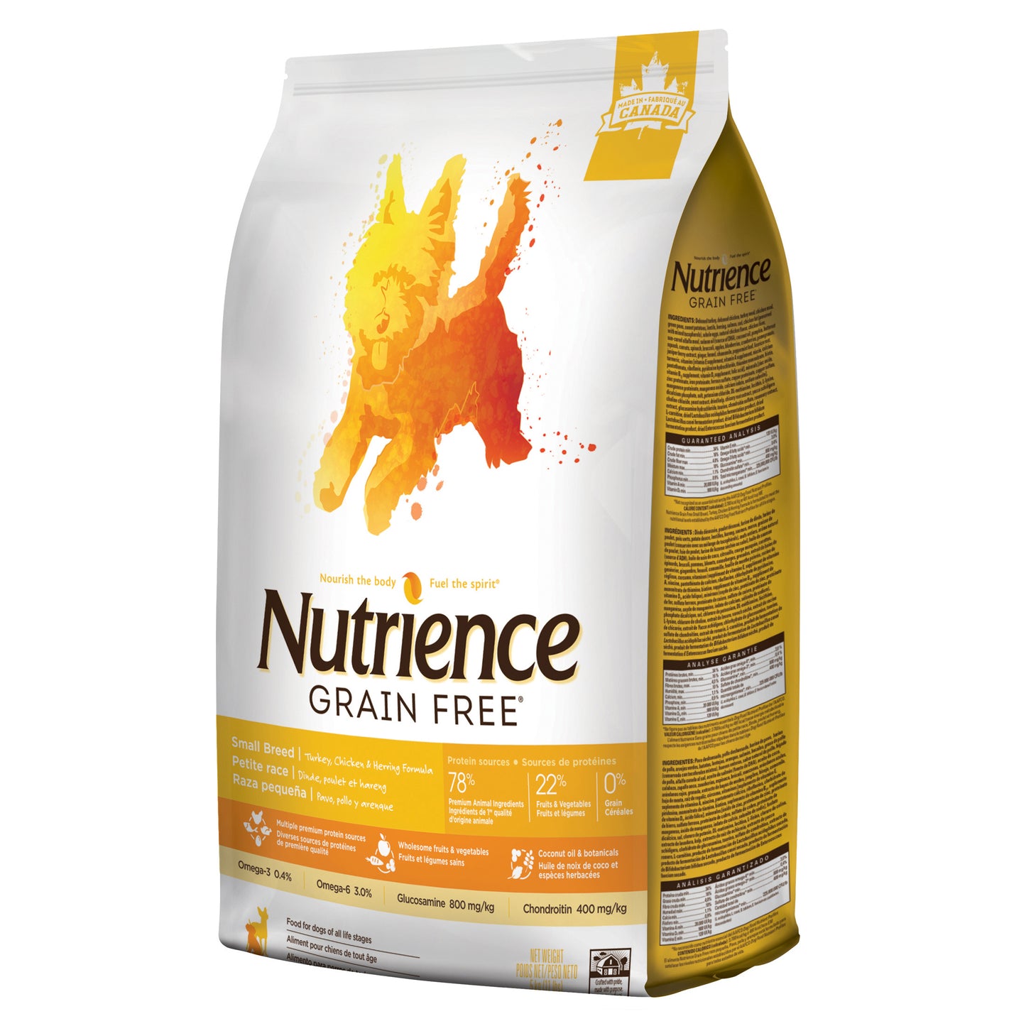 Aliment Nutrience Sans grains pour chiens de petite race, Dinde, poulet et hareng, 5 kg (11 lbs)