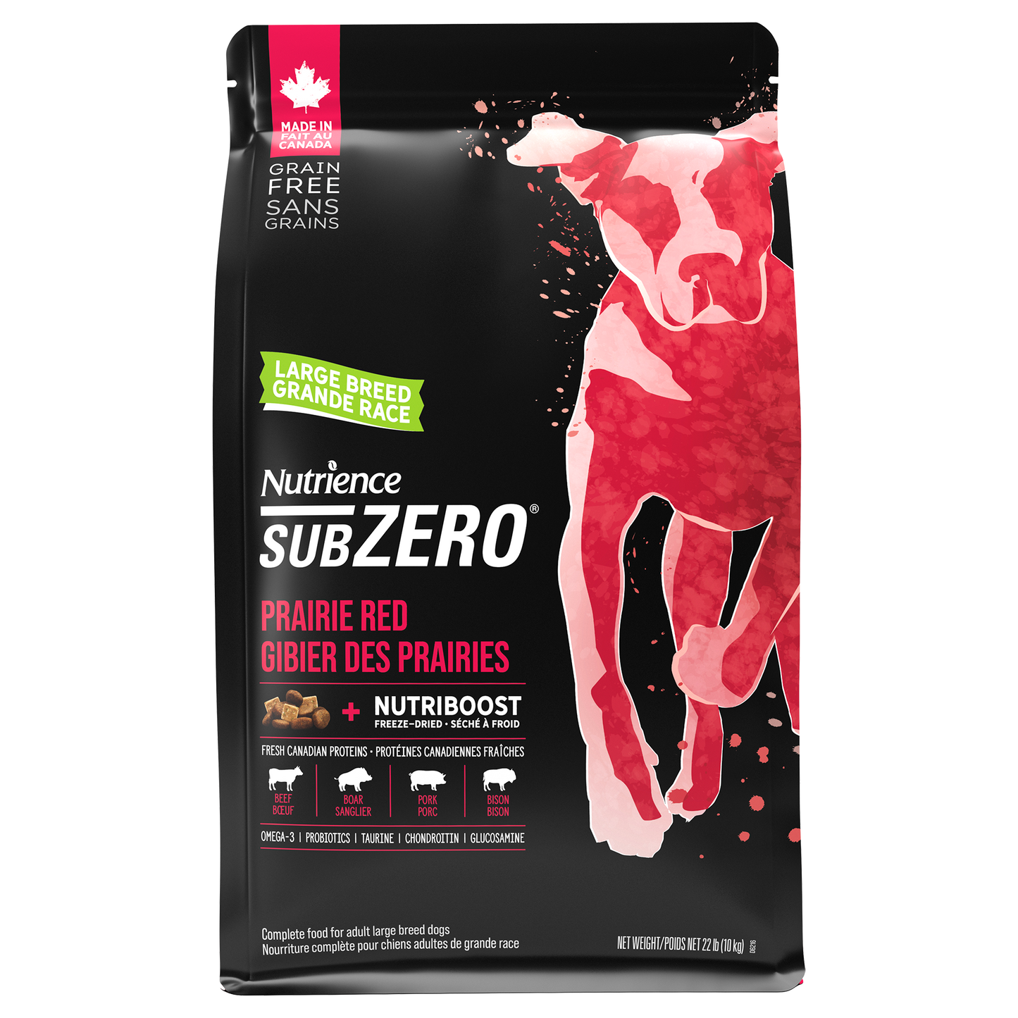 Aliment Subzero Nutrience Sans grains pour chiens de grande race, formulation Gibier des Prairies, 10 kg (22 lbs)