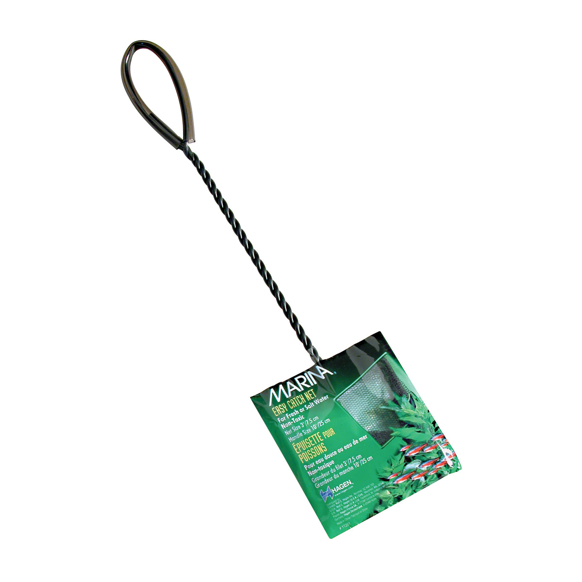 Épuisette Easy Catch Marina, noire, 7,5 cm (3 po), avec manche de 25 cm (10 po)