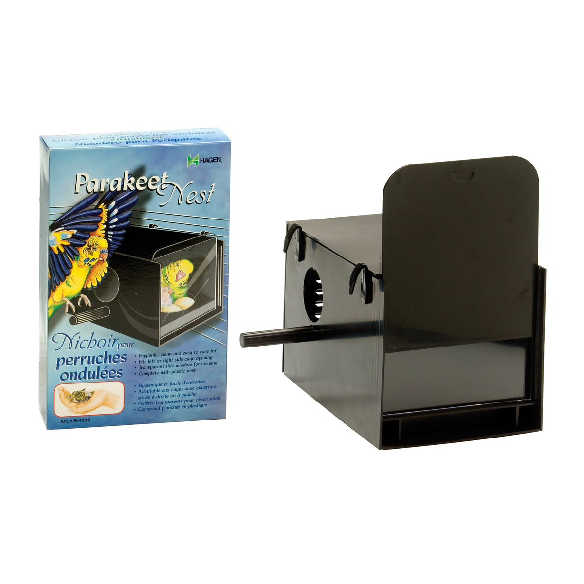 Nichoir Hagen en plastique pour perruches ondulées, noir, 22 x 13,2 x 13,2 cm (8 ⅝ x 5 ¼ x 5 ¼ po)