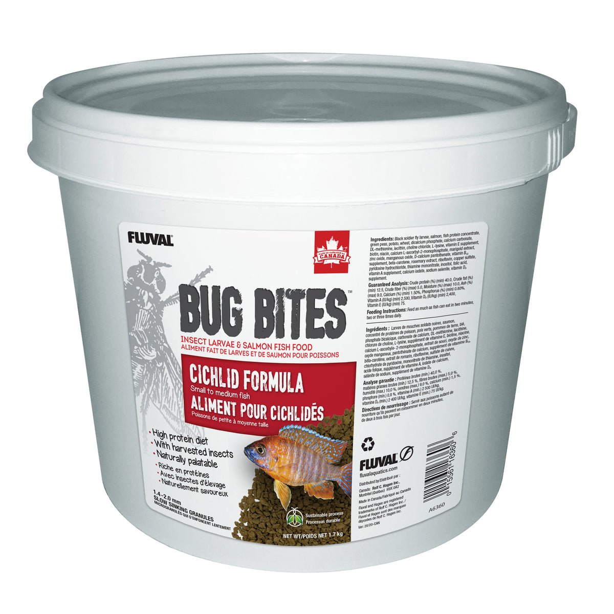 Aliment Bug Bites Fluval pour cichlidés, petits/moyens, granulés, 1,7 kg (3,75 lb)