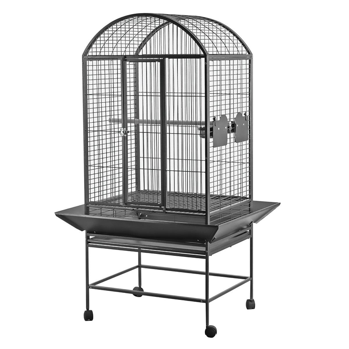 Cage à toit en dôme pour perroquets, noir et gris argenté antique, 71 x 56 x 159 cm