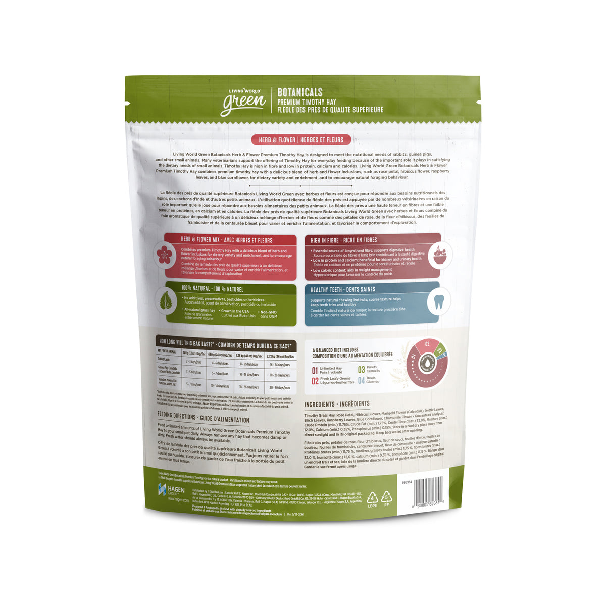 Fléole des prés Botanicals Living World Green de qualité supérieure, Herbes et fleurs, 340 g