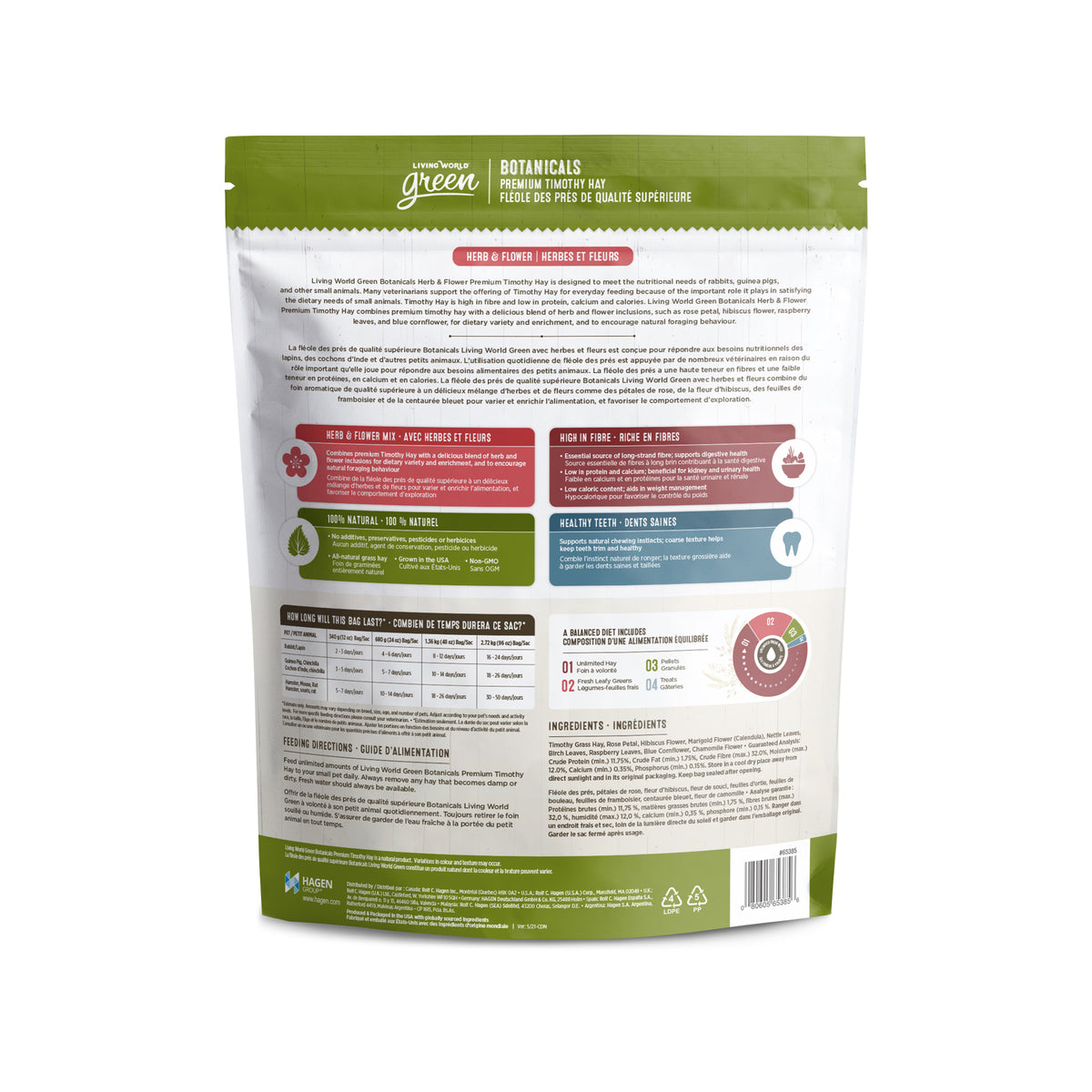 Fléole des prés Botanicals Living World Green de qualité supérieure, Herbes et fleurs, 680 g