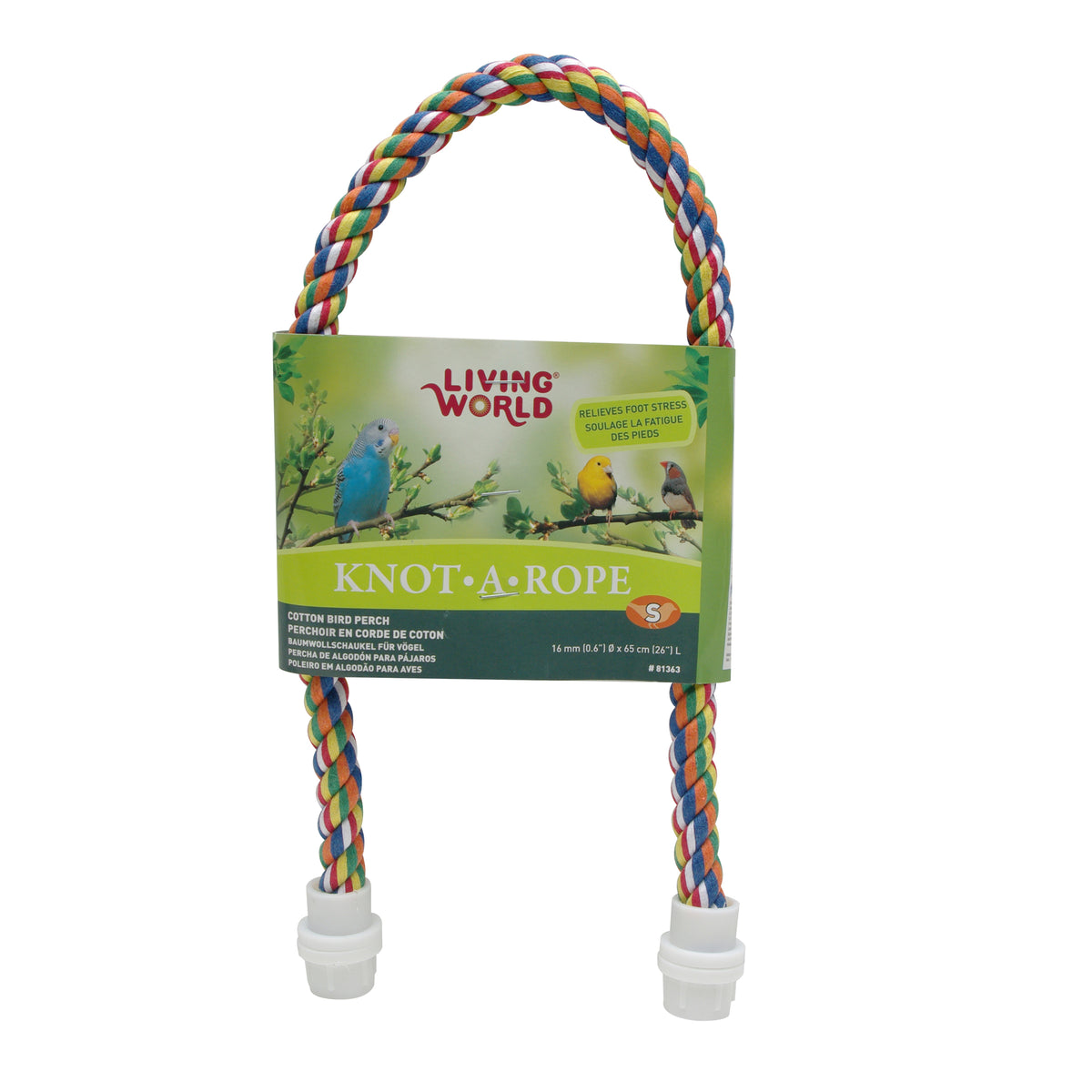 Perchoir KnotARope Living World en coton, multicolore, 1,6 x 65 cm (0,6 x 26 po)