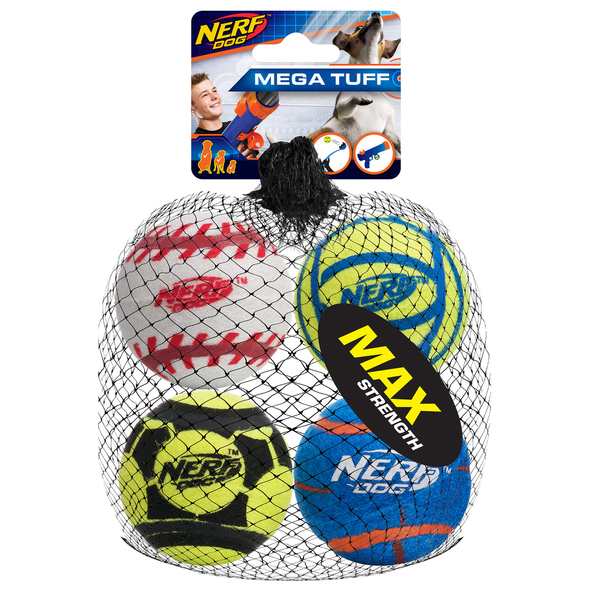 Balles de sport ultrarésistantes Nerf Dog, moyennes, 6,4 cm (2,5 po), paquet de 4