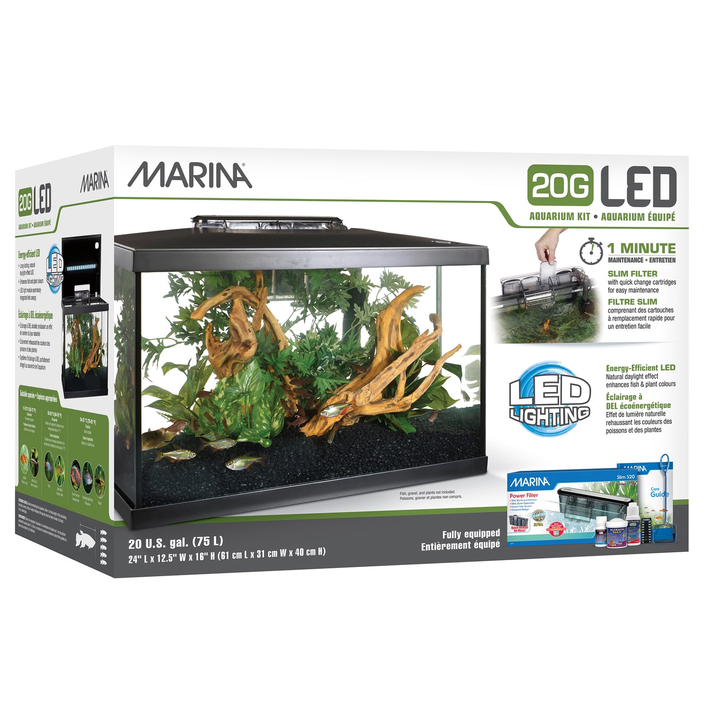 Aquarium équipé 20G Marina avec DEL, 75 L (20 gal US)
