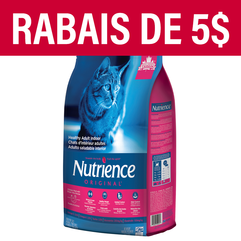 Nourriture Nutrience Original, Chats adultes d’intérieur, Poulet avec riz brun, 5 kg