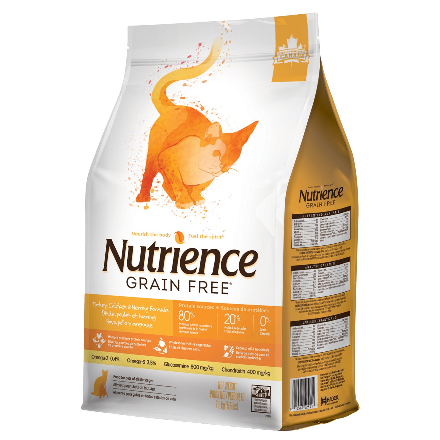 Nourriture Nutrience Sans grains pour chats, Dinde, poulet et hareng, 2,5 kg