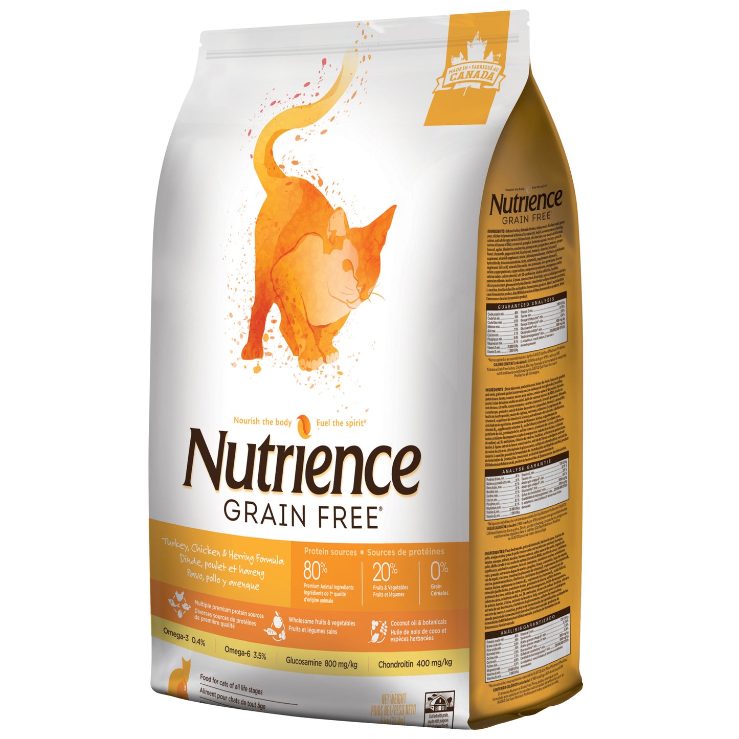 Nourriture Nutrience Sans grains pour chats, Dinde, poulet et hareng, 5 kg