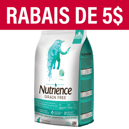 Nourriture Nutrience Sans grains pour chats d’intérieur, Dinde, poulet et canard, 5 kg
