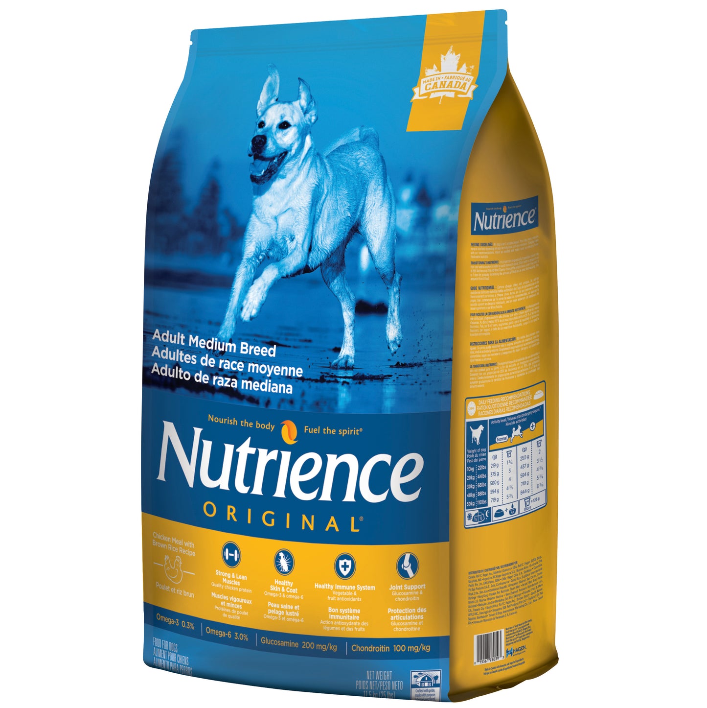 Aliment Nutrience Original pour adultes de race moyenne, Poulet et riz brun, 11,5 kg (25 lbs)