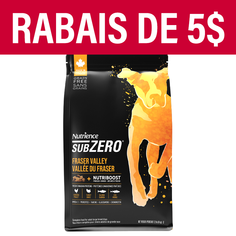 Aliment Subzero Nutrience Sans grains pour chiens, formulation Vallée du Fraser, 10 kg (22 lbs)