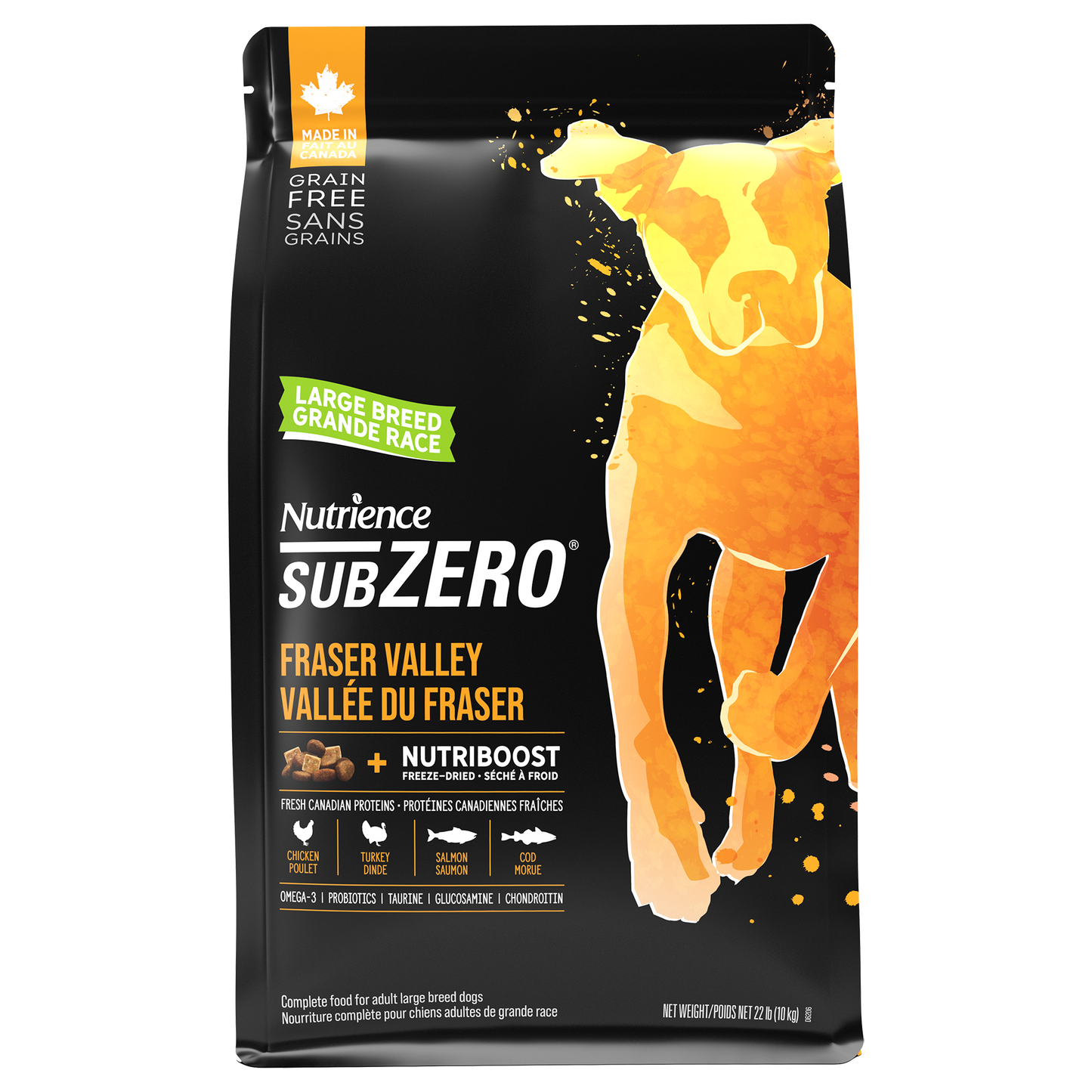 Aliment Subzero Nutrience Sans grains pour chiens de grande race, formulation Vallée du Fraser, 10 kg (22 lbs)