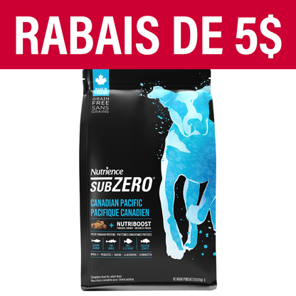 Aliment Subzero Nutrience Sans grains pour chiens, formulation Pacifique canadien, 10 kg (22 lbs)