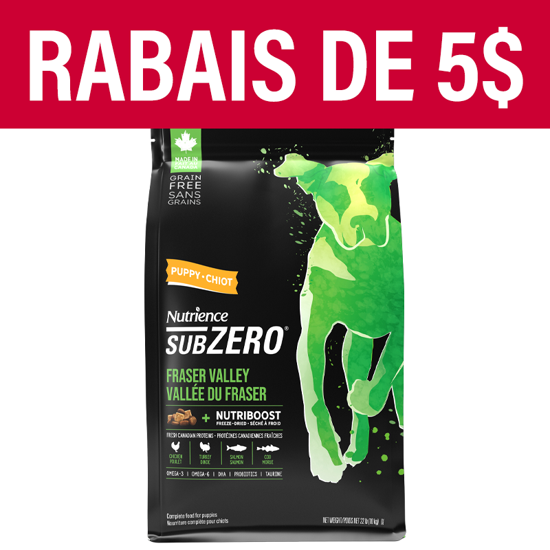 Aliment Subzero Nutrience Sans grains pour chiots en santé, formulation Vallée du Fraser, 10 kg (22 lbs)