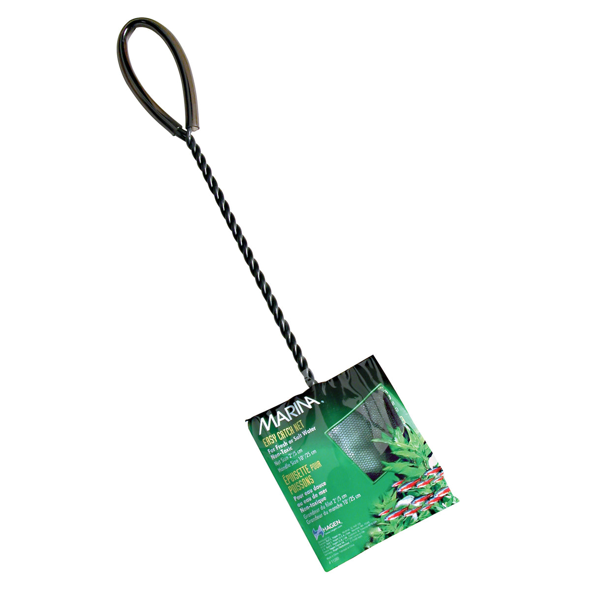 Épuisette Easy Catch Marina, noire, 5 cm (2 po), avec manche de 25 cm (10 po)