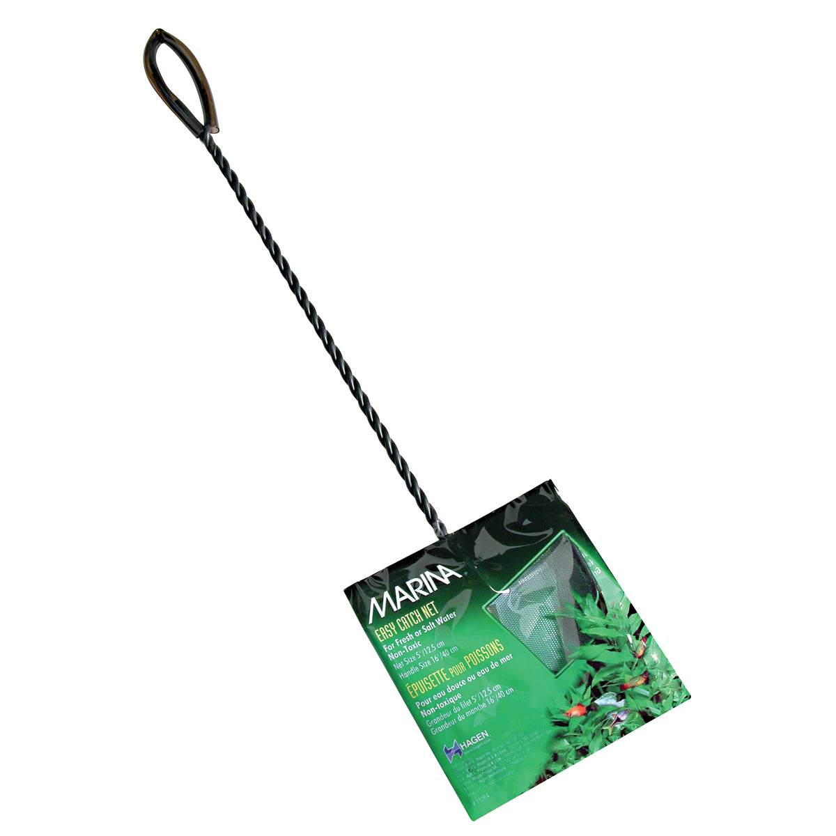 Épuisette Easy Catch Marina, noire, 12,5 cm (5 po), avec manche de 40 cm (16 po)