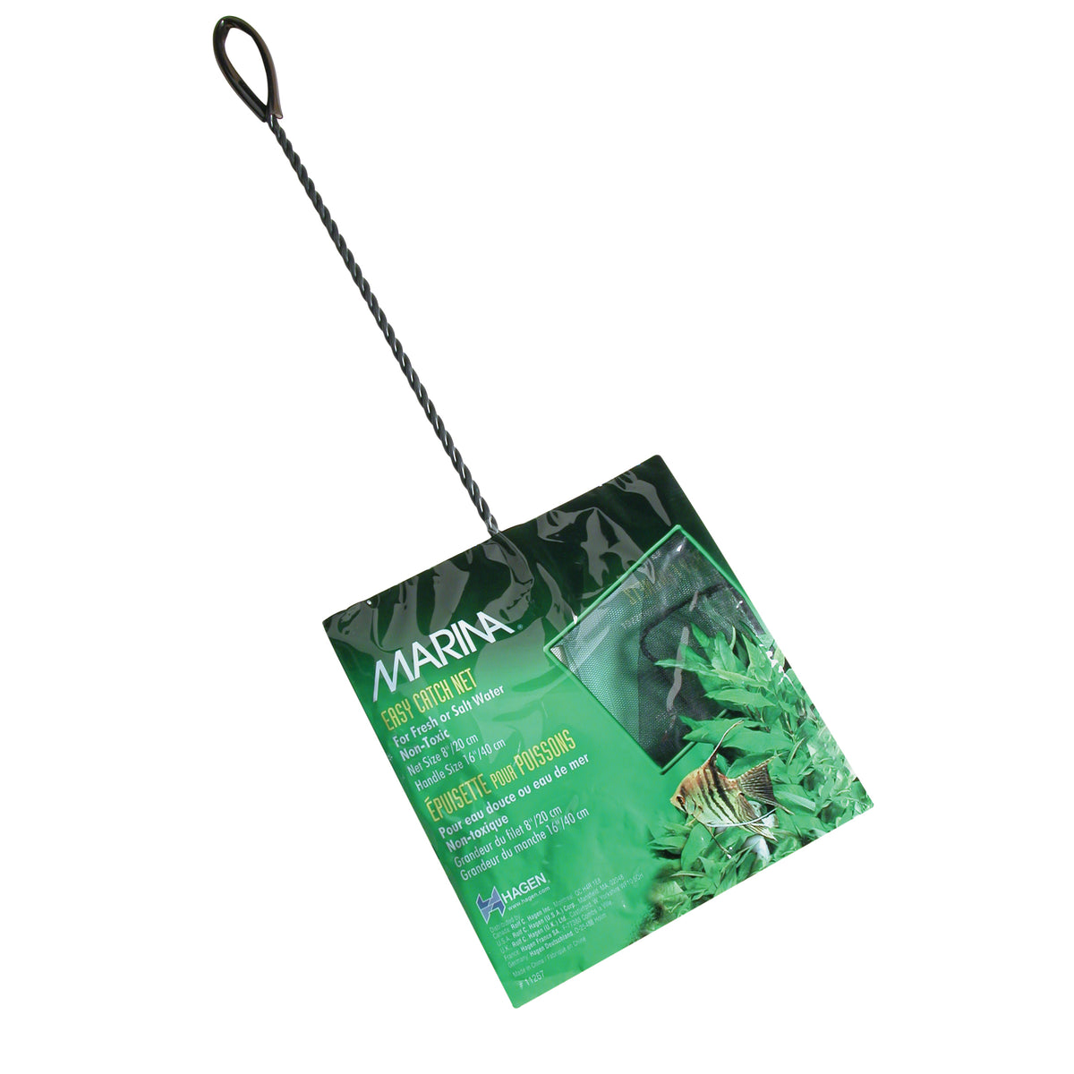 Épuisette Easy Catch Marina, noire, 20 cm (8 po), avec manche de 40 cm (16 po)