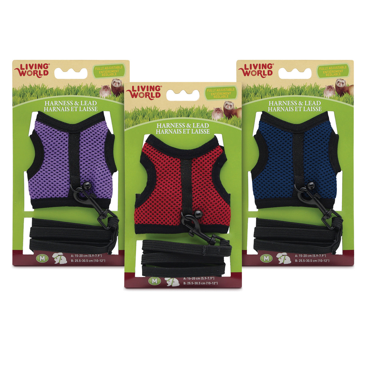 Ensemble laisse et harnais Living World, assortiment de couleurs, moyen