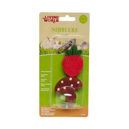 Jouet à gruger Nibblers Living World en bois, fraise et champignon sur tige