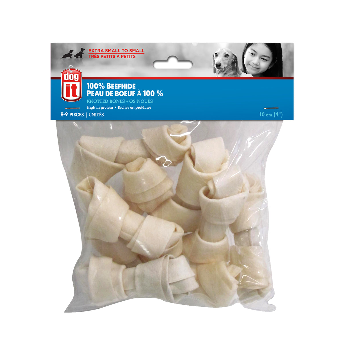 Os noués Dogit en peau de bœuf naturelle, petits, 10 cm (4 po), format boni de 300 g (10,6 oz), paquet de 89