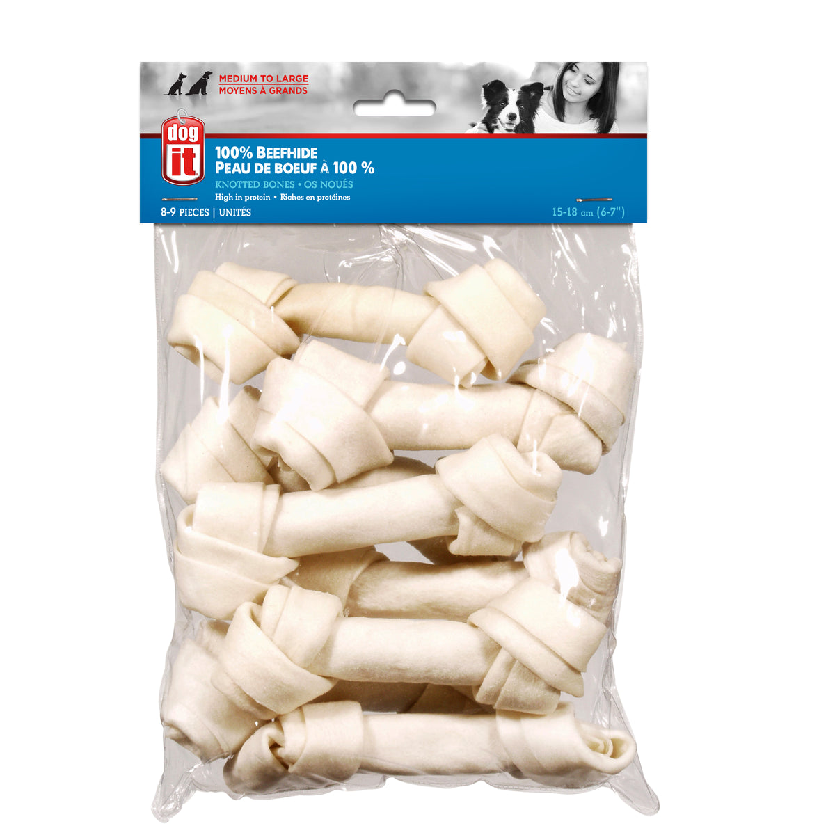 Os noués Dogit en peau de bœuf naturelle, moyens, 1518 cm (67 po), format boni de 600 g (21,2 oz), paquet de 89