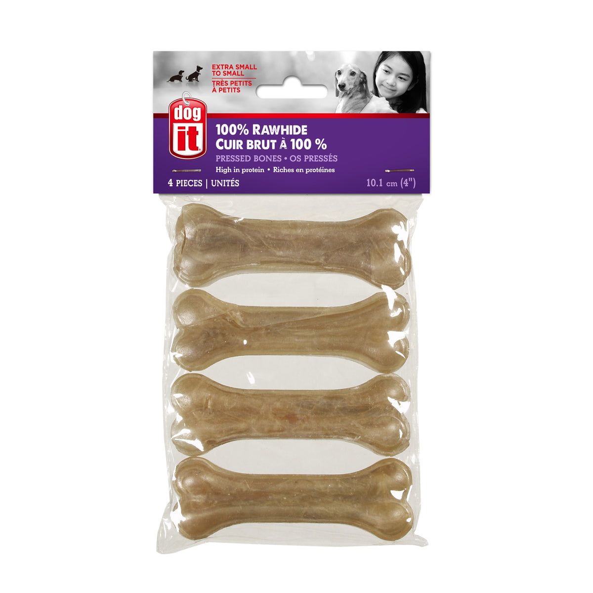 Os d’articulation Dogit en cuir brut pressé, petits, 10 cm (4 po), 3035 g (11,2 oz), paquet de 4