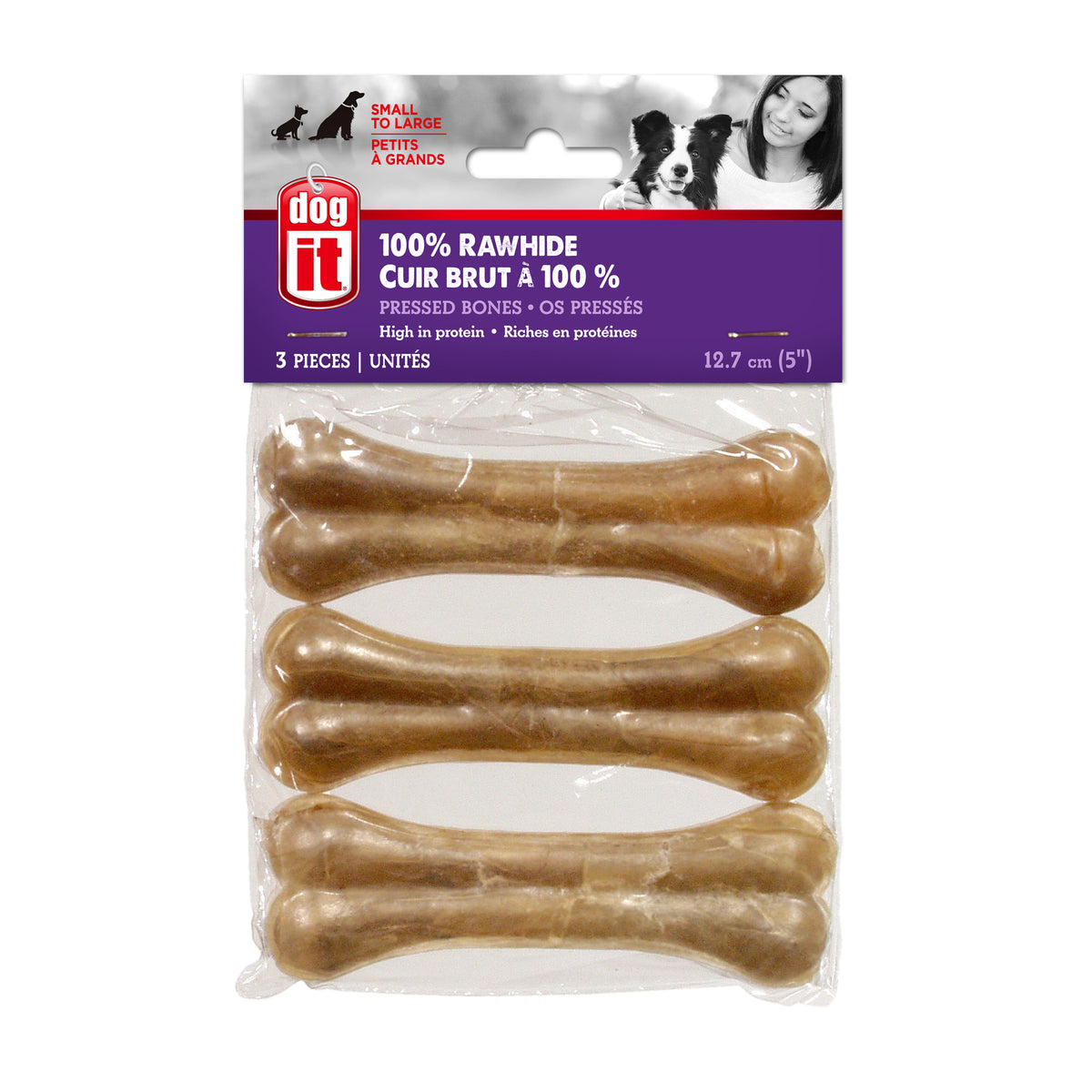 Os d’articulation Dogit en cuir brut pressé, moyens, 12,5 cm (5 po), 5055 g (1,81,9 oz), paquet de 3