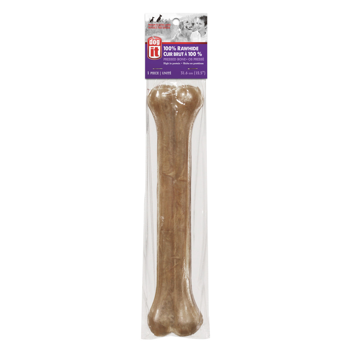Os d’articulation Dogit en cuir brut pressé, géant, 31 cm (12,5 po), 400420 g (1414,8 oz), paquet de 1