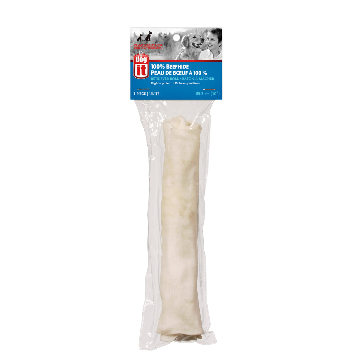 Bâton Dogit en peau de bœuf naturelle, 25 cm (10 po), 150 g (5,3 oz), paquet de 1
