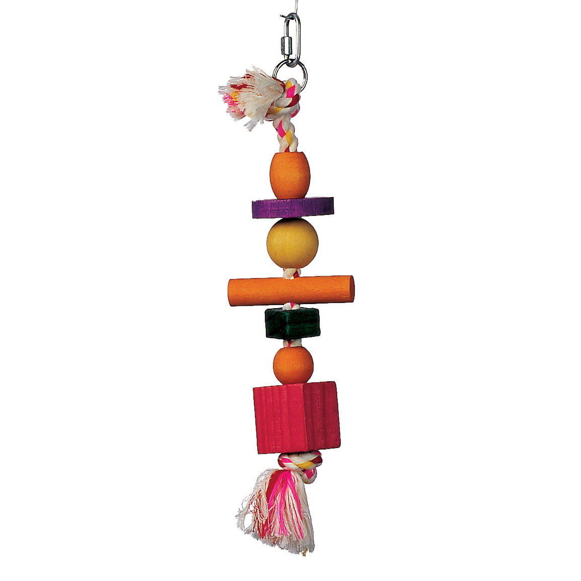 Jouet Junglewood Living World pour oiseaux, corde avec 3 boules, 2 blocs, 1 cylindre et 1 cheville