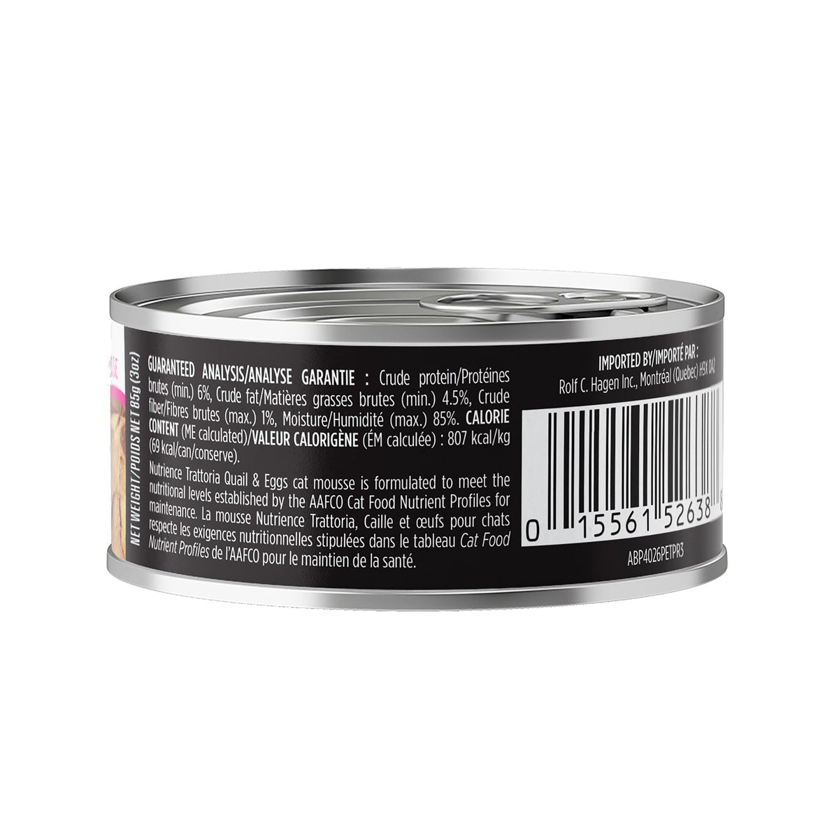 Nourriture Nutrience Trattoria pour chats, Mousse avec caille et œufs, 85 g