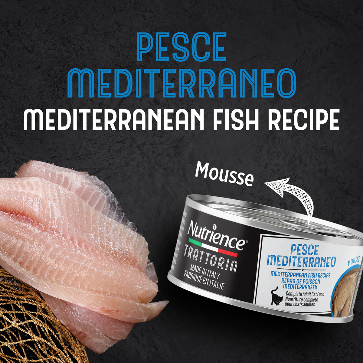 Nourriture Nutrience Trattoria pour chats, Mousse avec poisson méditerranéen, 85 g