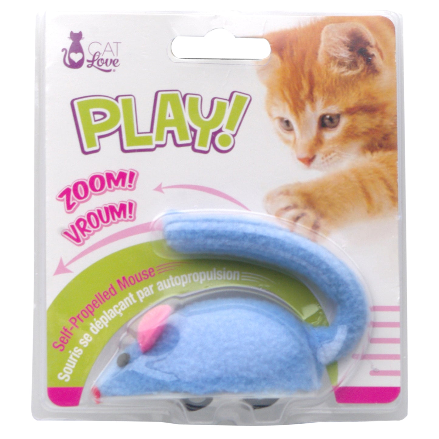 Souris automotrice à roulettes Cat Love, bleue 8 x 4 x 6 cm (3,1 x 1,5 x 2,3 po)