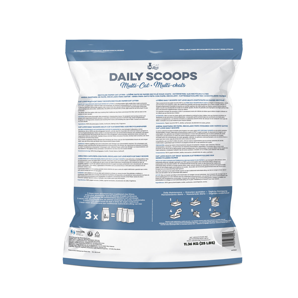 Litière de papier recyclé Daily Scoops Cat Love Multichats, parfumée, 11,36 kg (25 lb)