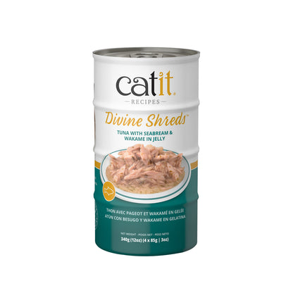 Garnitures Catit Divine Shreds en gelée, Thon avec pageot et wakamé, 4 x 85 g