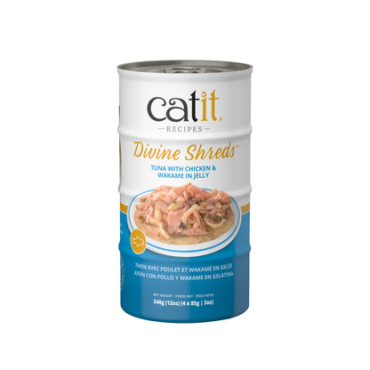 Garnitures Catit Divine Shreds en gelée, Thon avec poulet et wakamé, 4 x 85 g