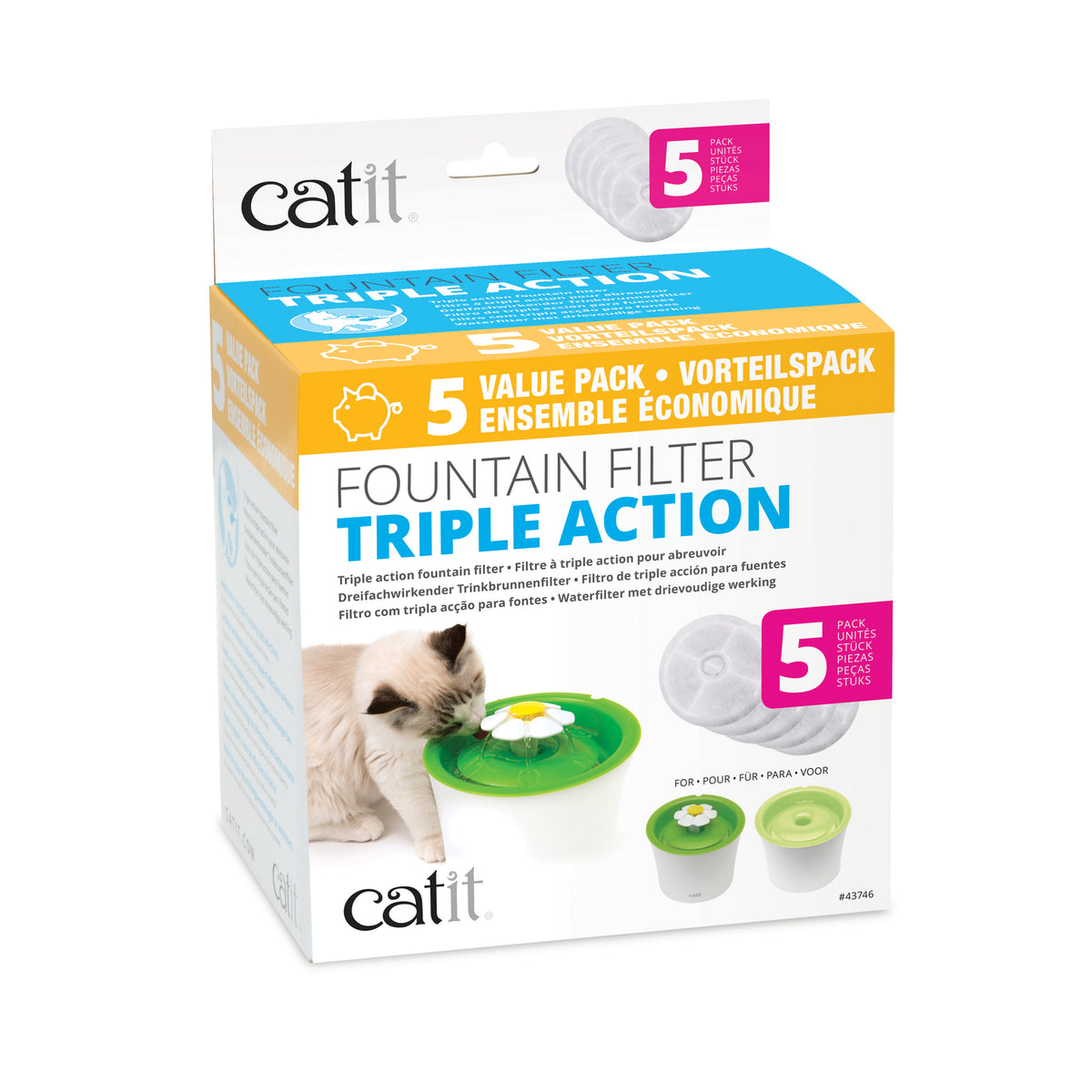Filtres adoucisseurs d’eau Catit à triple action, paquet de 5