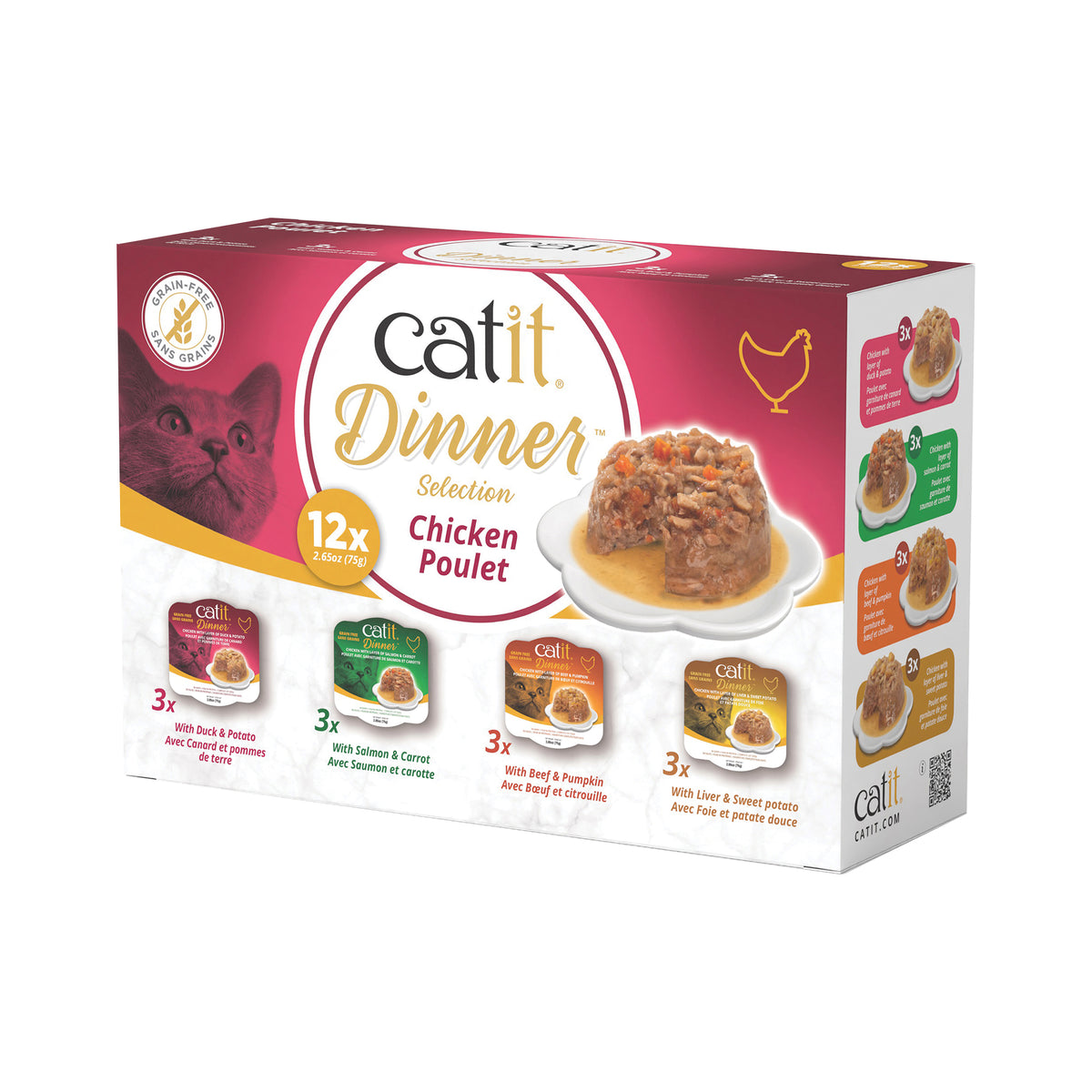 Repas Catit, Assortiment au poulet, 12 coupes de 75 g