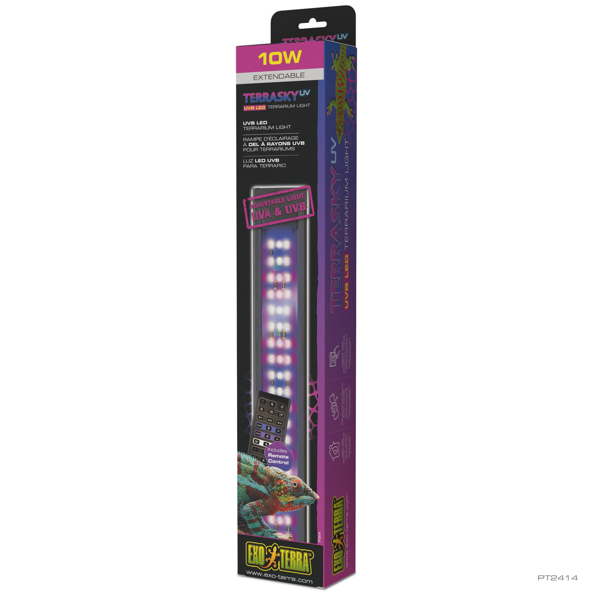 Rampe à DEL TerraSky UV Exo Terra à rayons UVB avec télécommande pour terrariums, 10 W