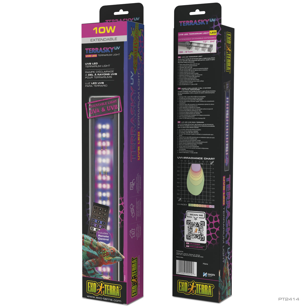 Rampe à DEL TerraSky UV Exo Terra à rayons UVB avec télécommande pour terrariums, 10 W