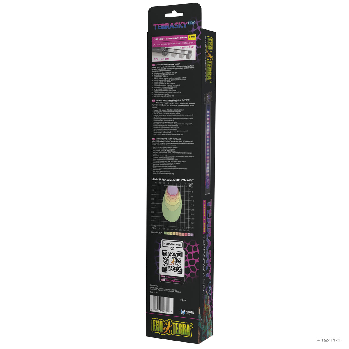 Rampe à DEL TerraSky UV Exo Terra à rayons UVB avec télécommande pour terrariums, 10 W