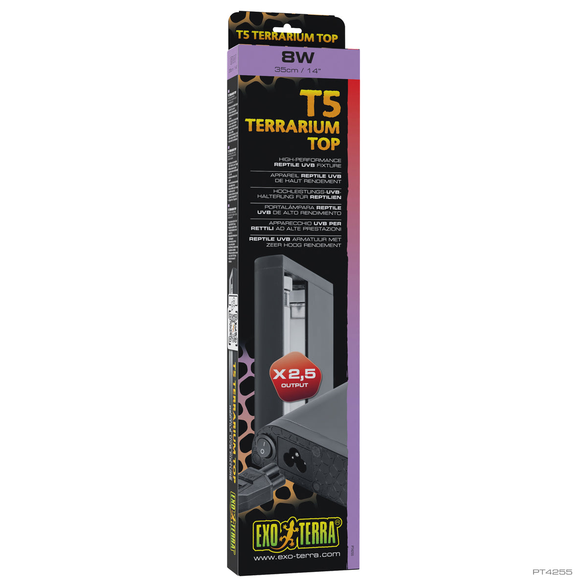 Couvercle d’éclairage T5 Reptile UVB Exo Terra à rendement très élevé, 8 W, 35 cm (14 po)