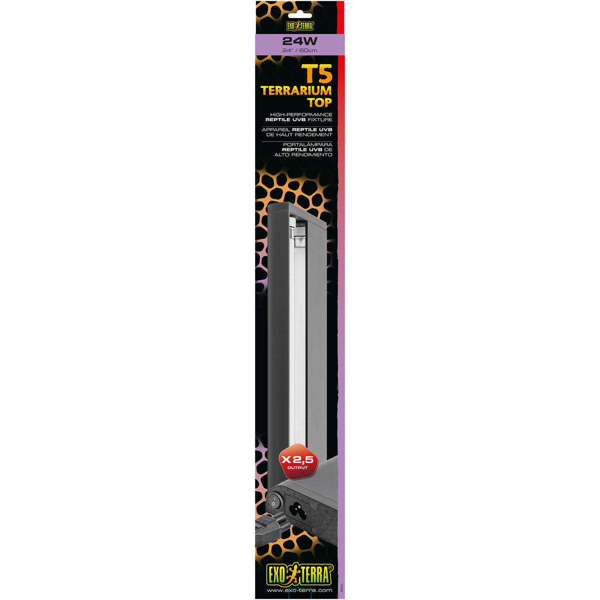 Couvercle d’éclairage T5 Reptile UVB Exo Terra à rendement très élevé, 24 W, 60 cm (24 po)