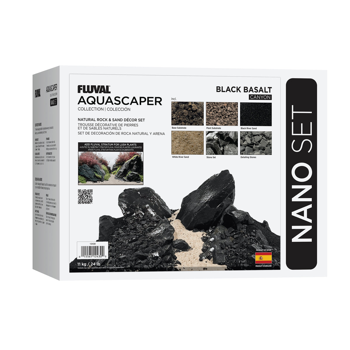 Trousse décorative Aquascaper Fluval de pierres et de sables, Black Basalt, Nano, 11 kg (24 lb)