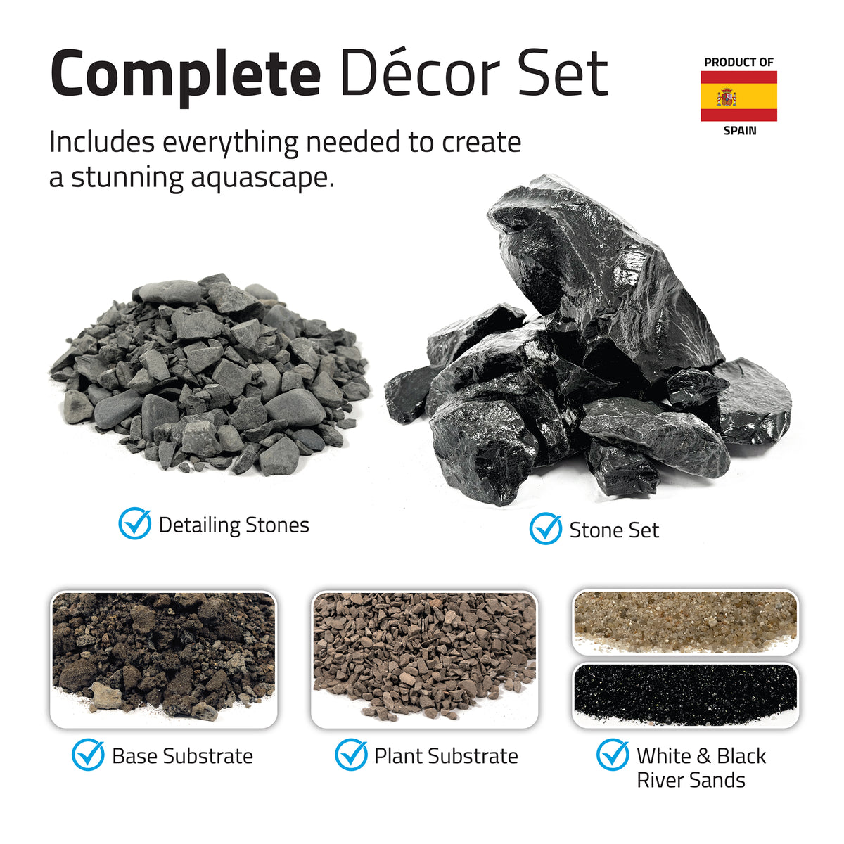 Trousse décorative Aquascaper Fluval de pierres et de sables, Black Basalt, Nano, 11 kg (24 lb)